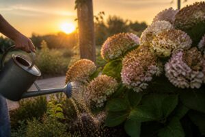 Ortensie bruciate dal sole: il gesto serale che aiuta i fiori senza annegare le radici