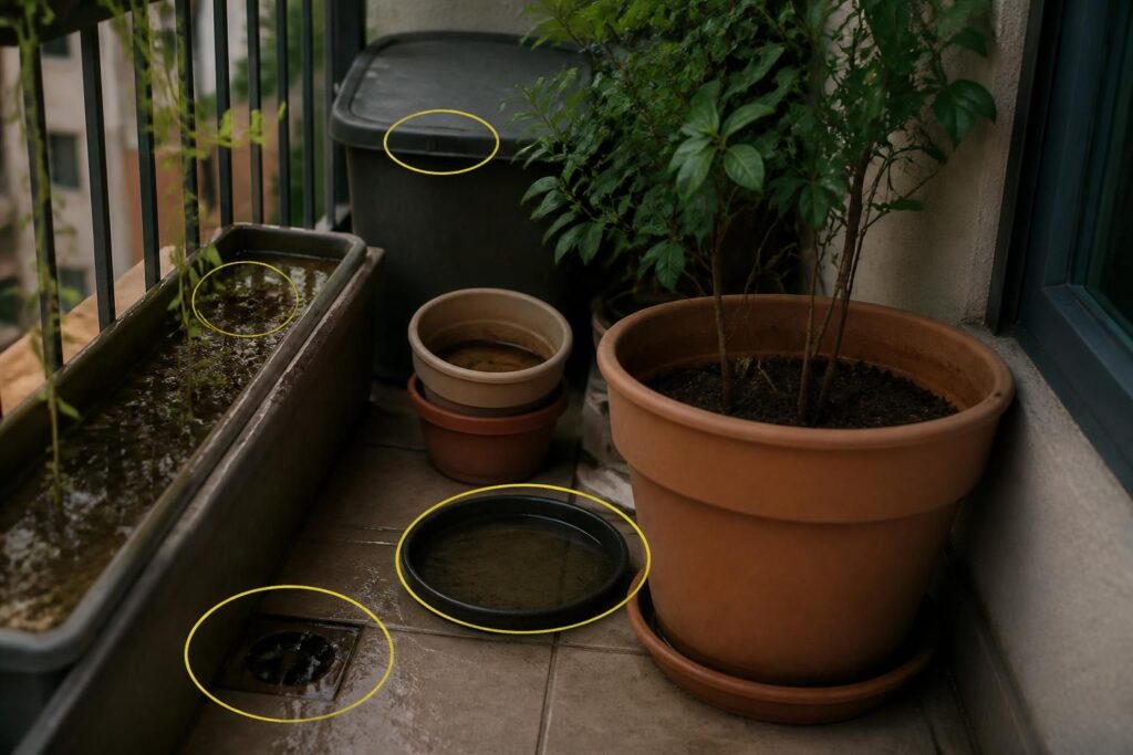 Zanzare sul balcone: i 5 ristagni d’acqua che restano nascosti anche dopo la pulizia